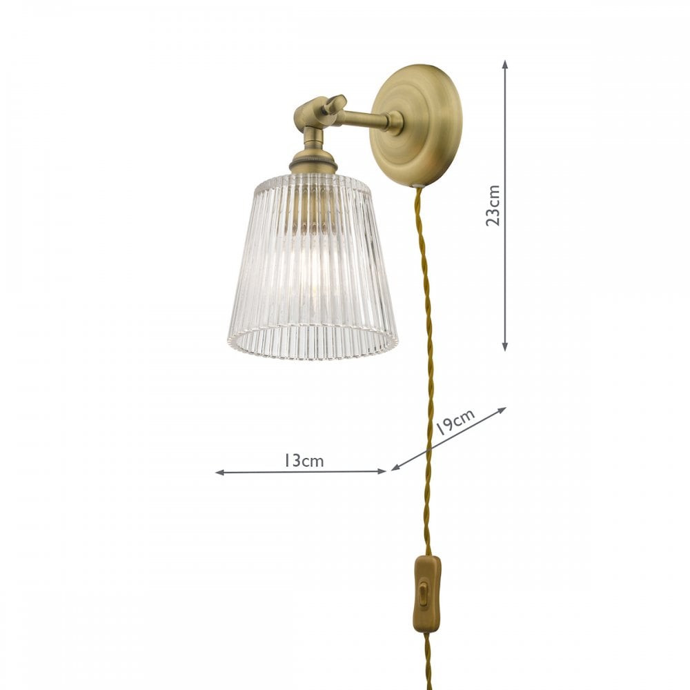 Callaghan Classic Plugged In Wall Light In Antique Brass Finish With Ribbed Glass Shade LA3756044-Q