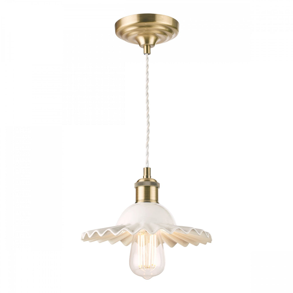 Beca Small Ceiling Pendant In Antique Brass With White Ceramic Shade LA3756097-Q