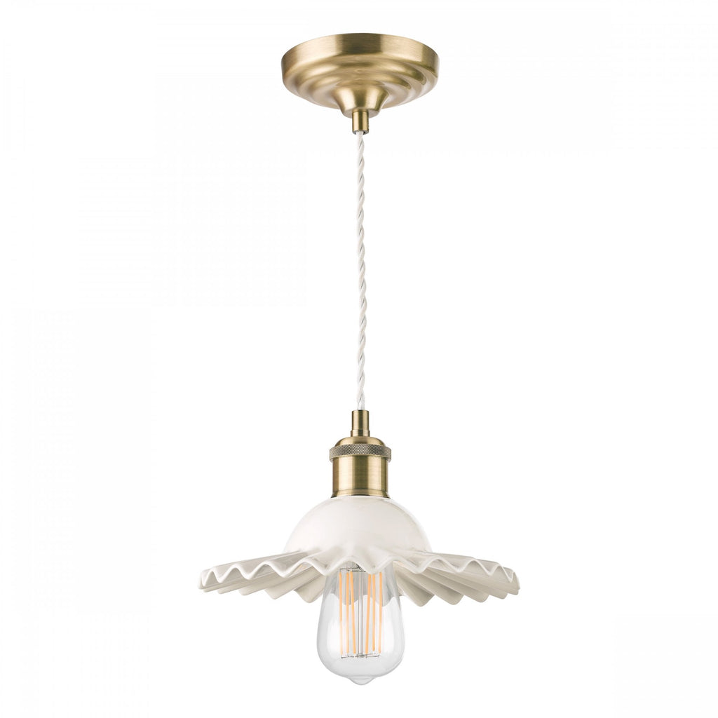 Beca Small Ceiling Pendant In Antique Brass With White Ceramic Shade LA3756097-Q