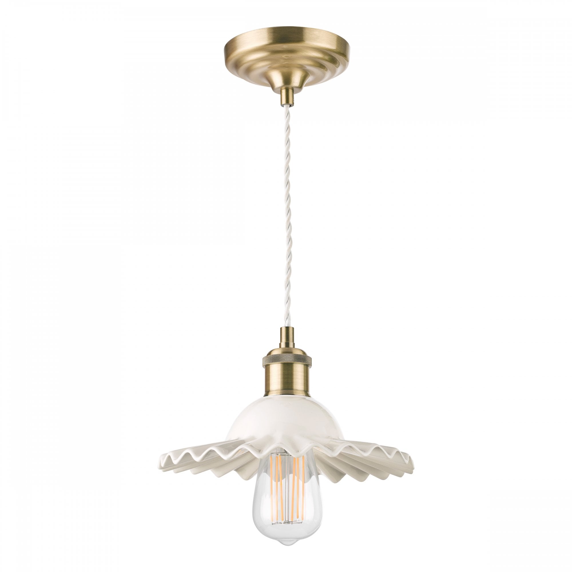 Beca Small Ceiling Pendant In Antique Brass With White Ceramic Shade LA3756097-Q