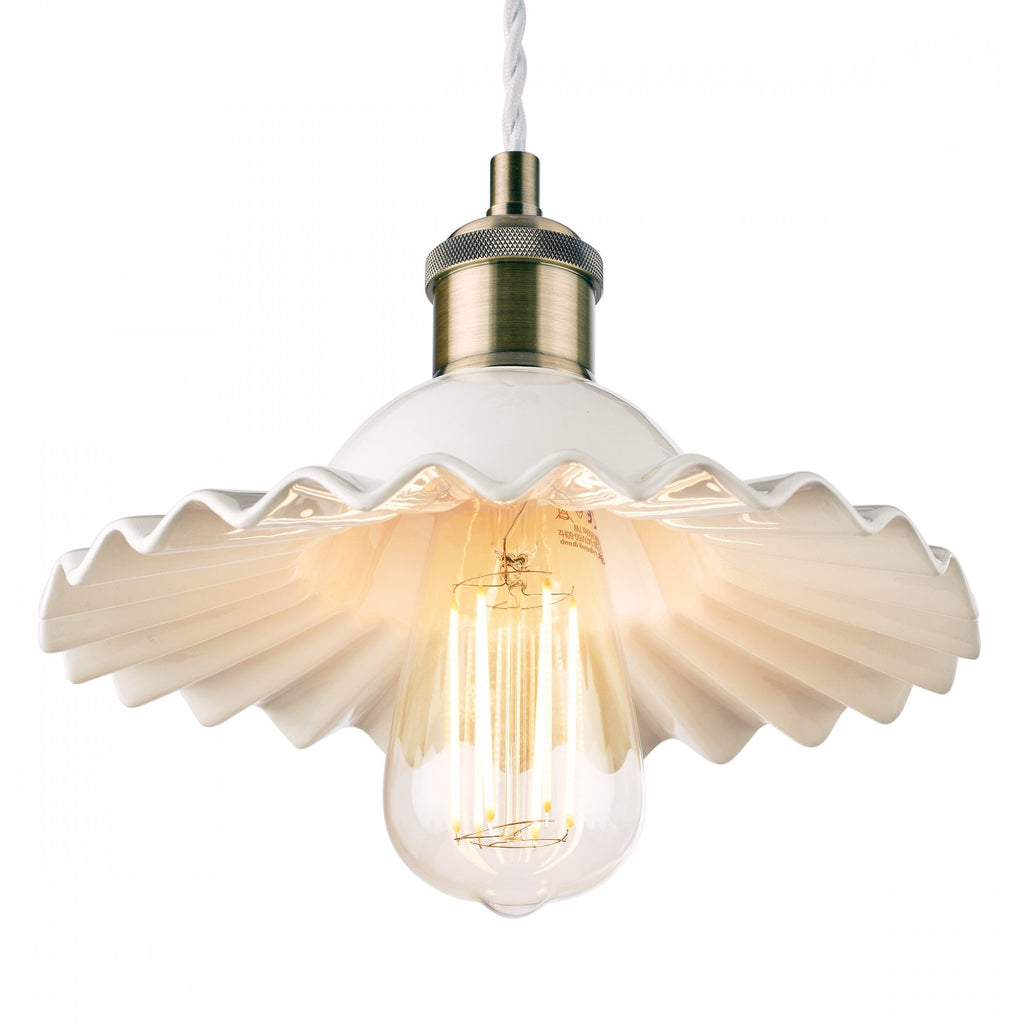 Beca Small Ceiling Pendant In Antique Brass With White Ceramic Shade LA3756097-Q