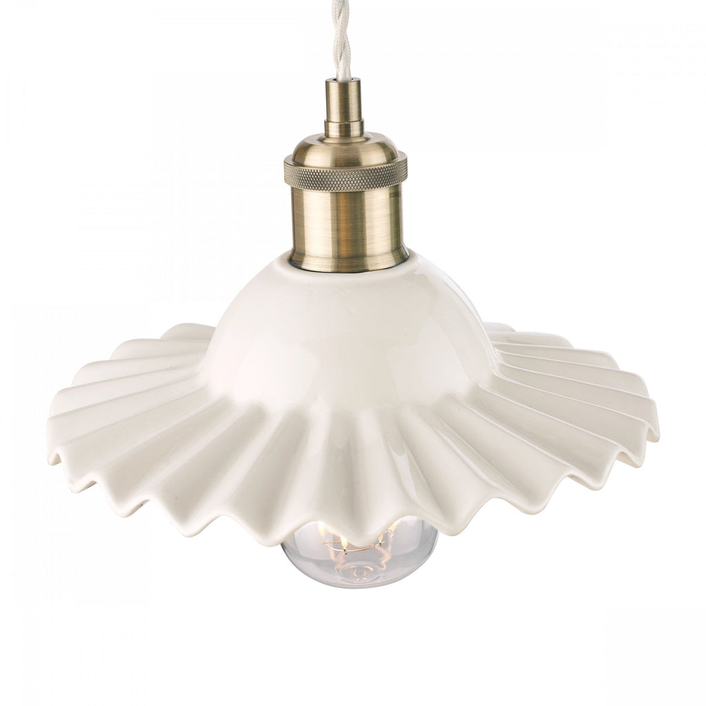 Beca Small Ceiling Pendant In Antique Brass With White Ceramic Shade LA3756097-Q