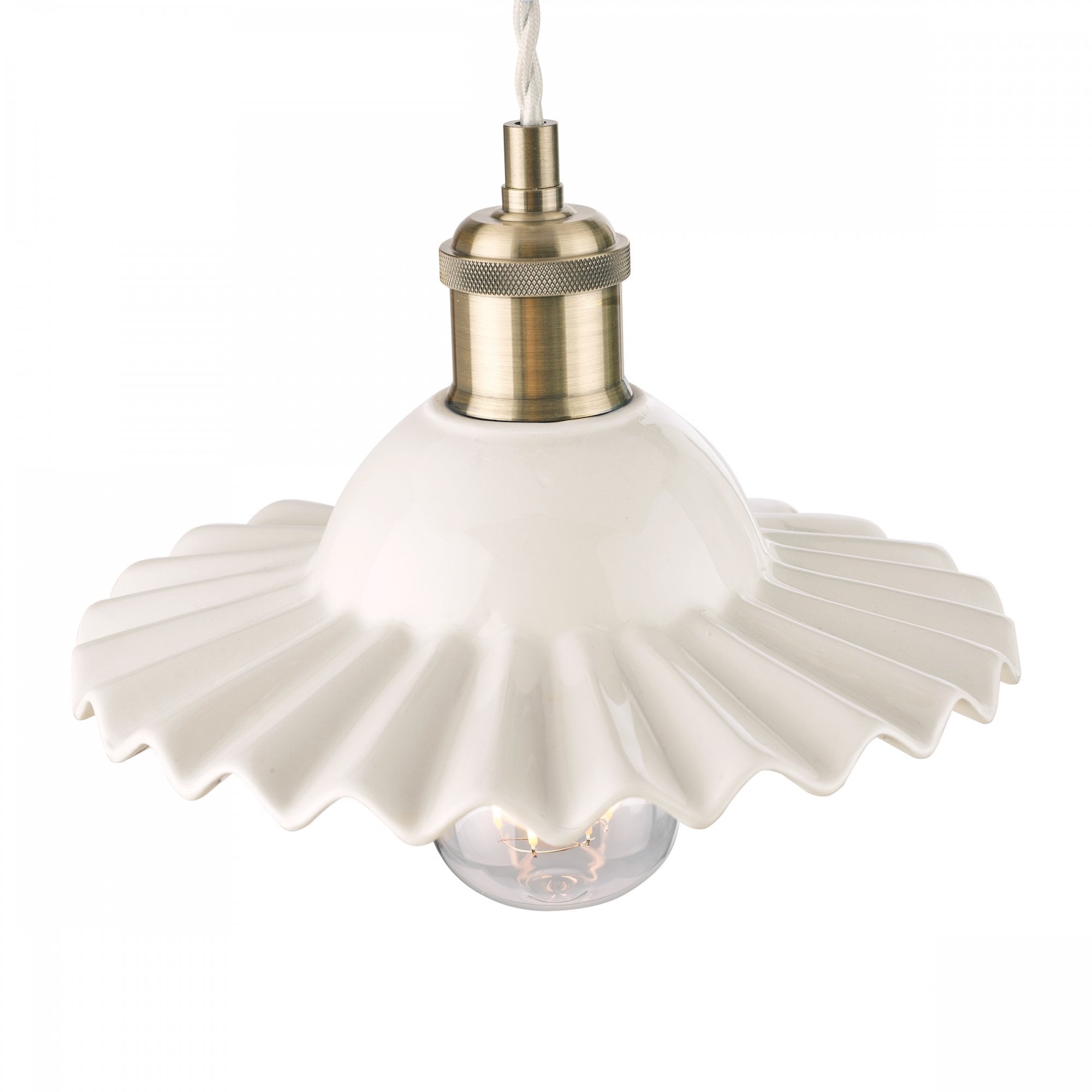 Beca Small Ceiling Pendant In Antique Brass With White Ceramic Shade LA3756097-Q