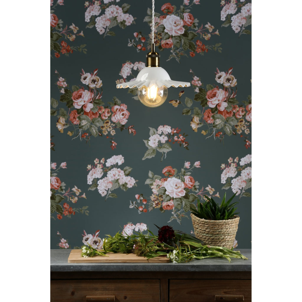 Beca Small Ceiling Pendant In Antique Brass With White Ceramic Shade LA3756097-Q
