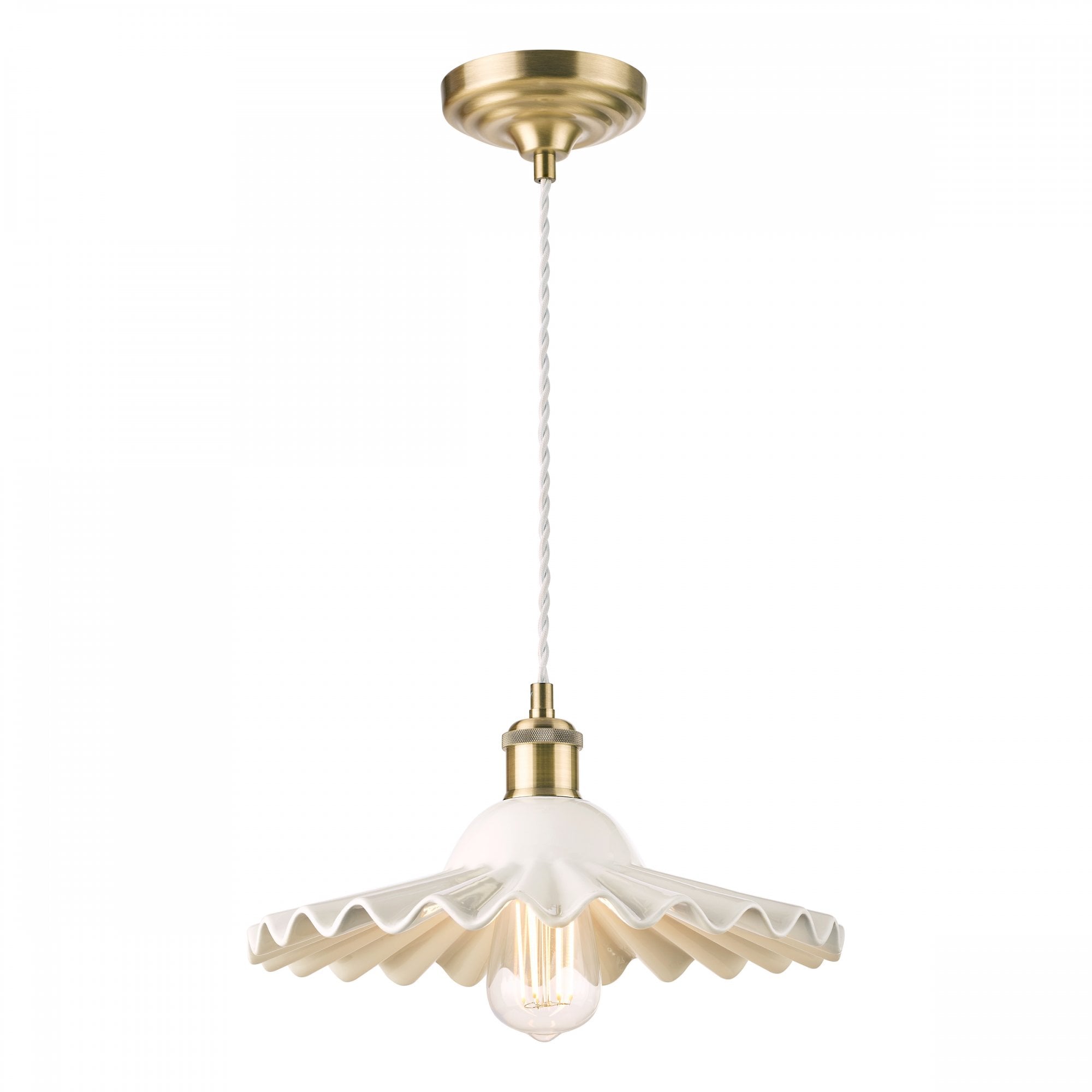 Beca Large Ceiling Pendant In Antique Brass With White Ceramic Shade LA3756098-Q