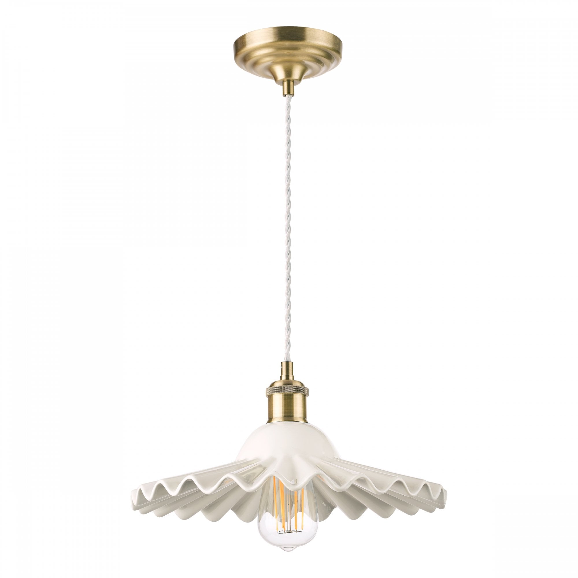 Beca Large Ceiling Pendant In Antique Brass With White Ceramic Shade LA3756098-Q