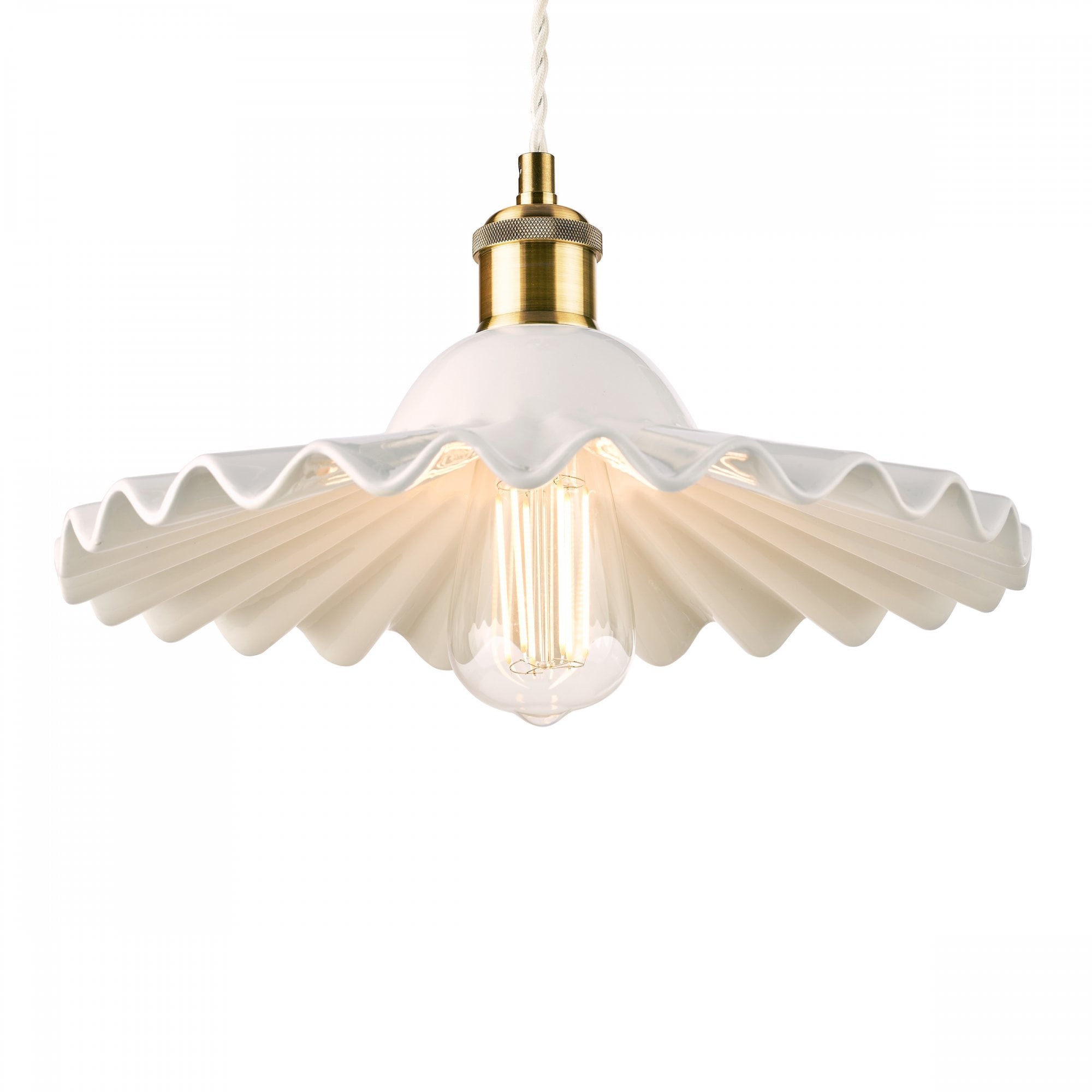 Beca Large Ceiling Pendant In Antique Brass With White Ceramic Shade LA3756098-Q