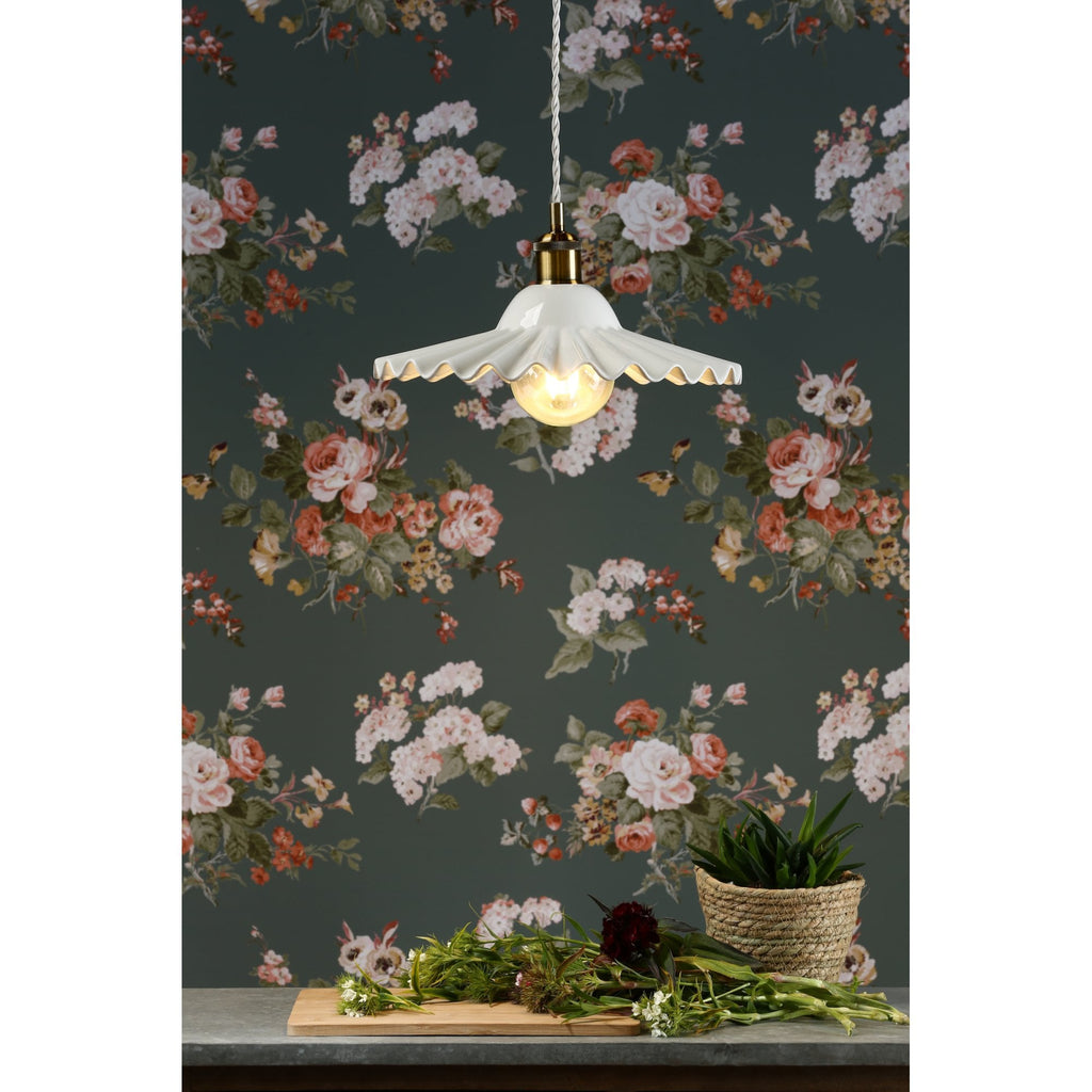Beca Large Ceiling Pendant In Antique Brass With White Ceramic Shade LA3756098-Q