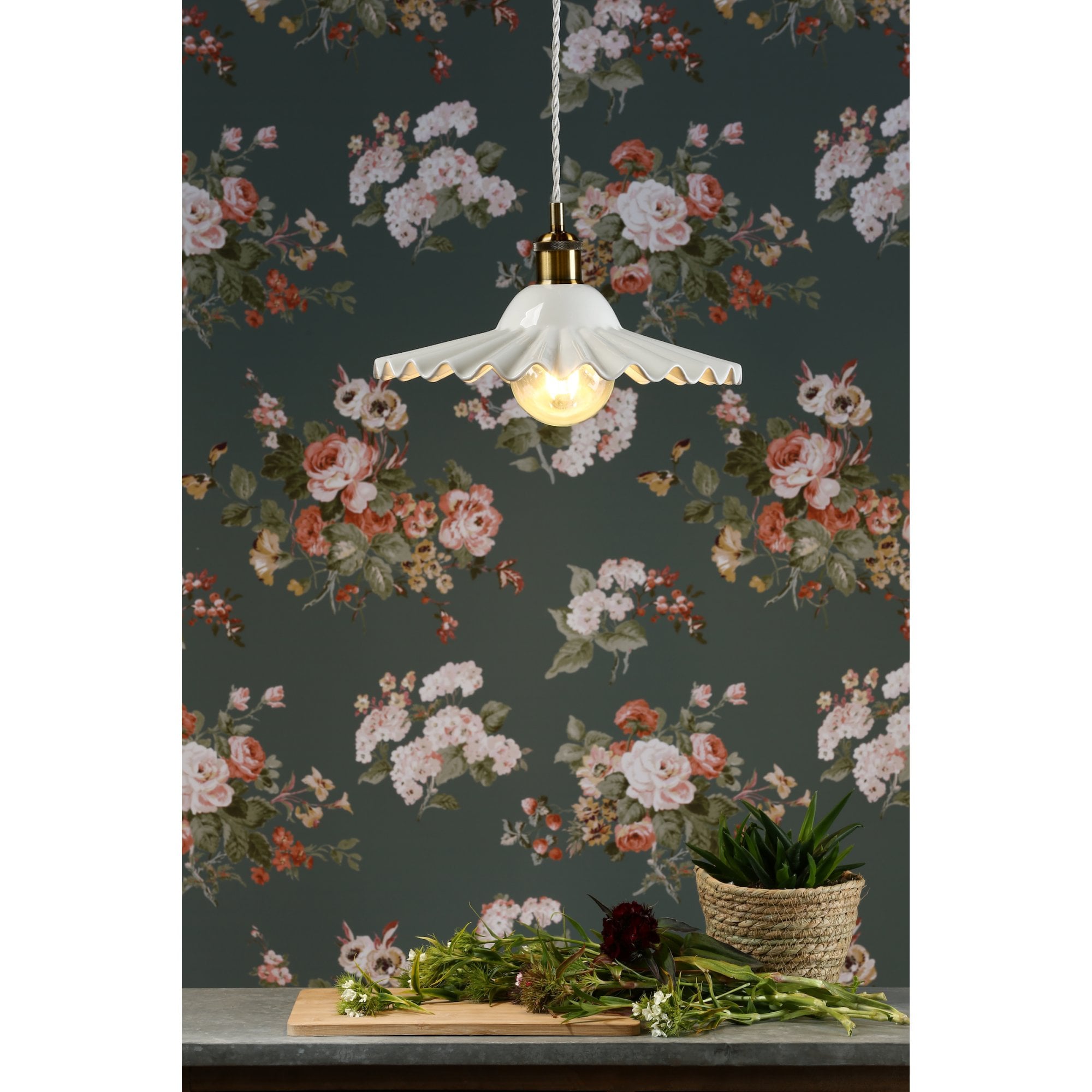 Beca Large Ceiling Pendant In Antique Brass With White Ceramic Shade LA3756098-Q