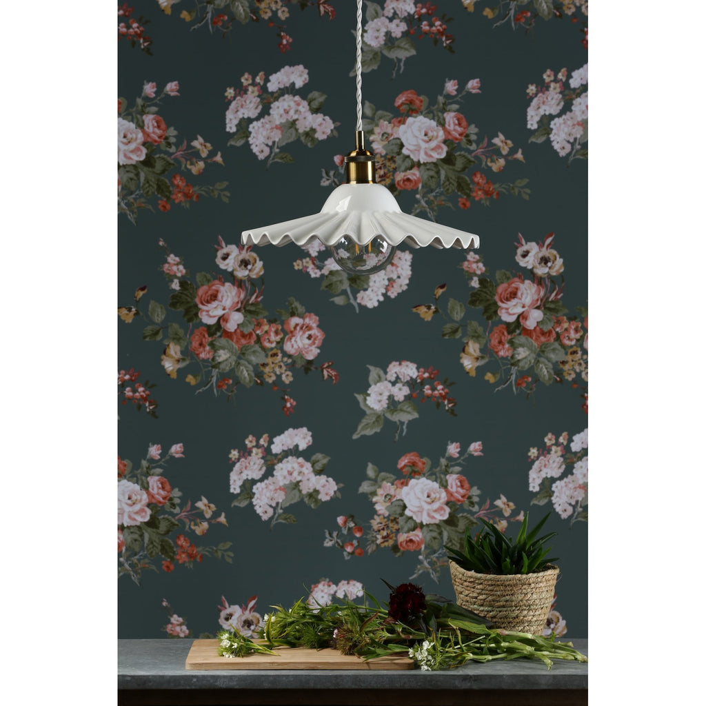 Beca Large Ceiling Pendant In Antique Brass With White Ceramic Shade LA3756098-Q