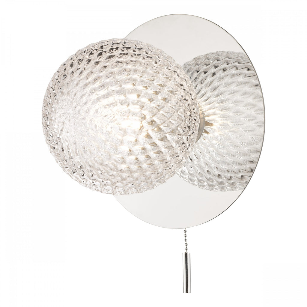 Prague Bathroom Wall Light In Polished Chrome With Textured Round Glass IP44 LA3756048-Q