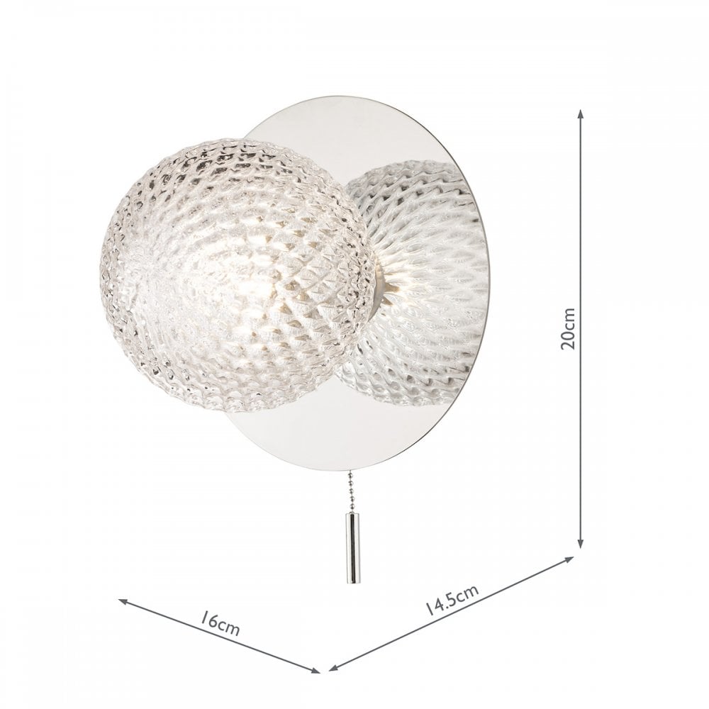 Prague Bathroom Wall Light In Polished Chrome With Textured Round Glass IP44 LA3756048-Q