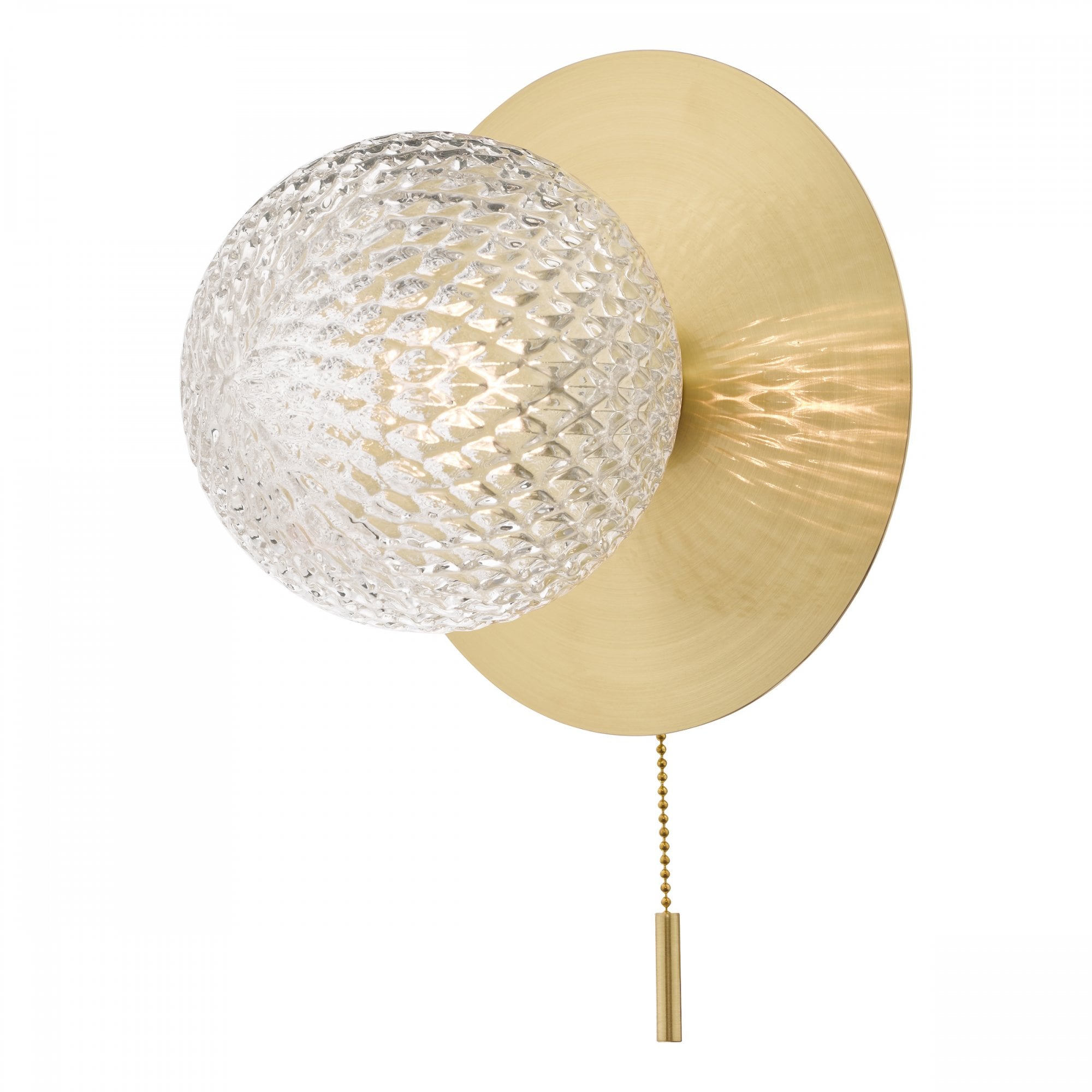 Prague Bathroom Wall Light In Satin Brass With Textured Round Glass IP44 LA3756111-Q