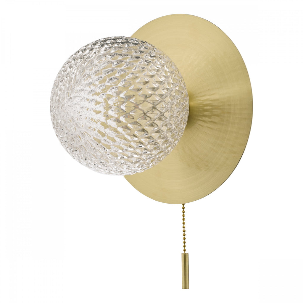 Prague Bathroom Wall Light In Satin Brass With Textured Round Glass IP44 LA3756111-Q