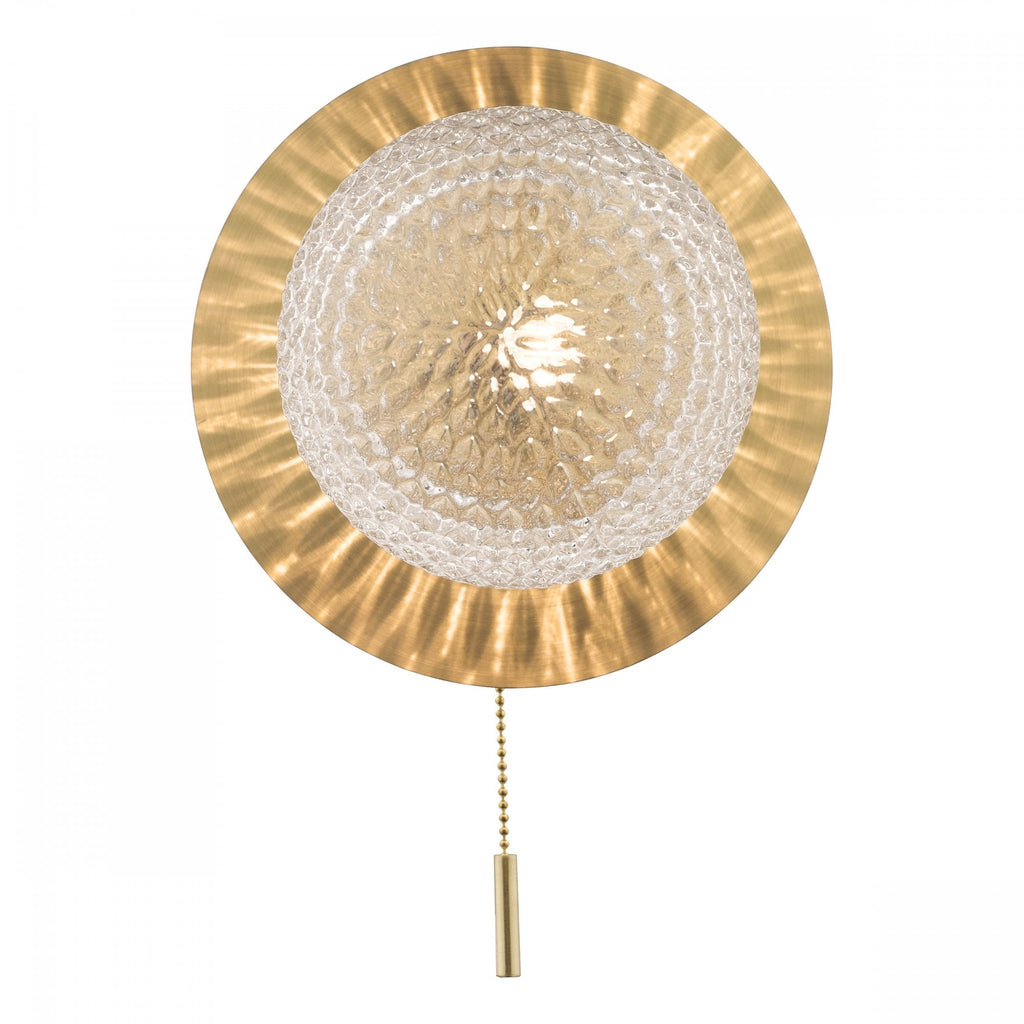 Prague Bathroom Wall Light In Satin Brass With Textured Round Glass IP44 LA3756111-Q