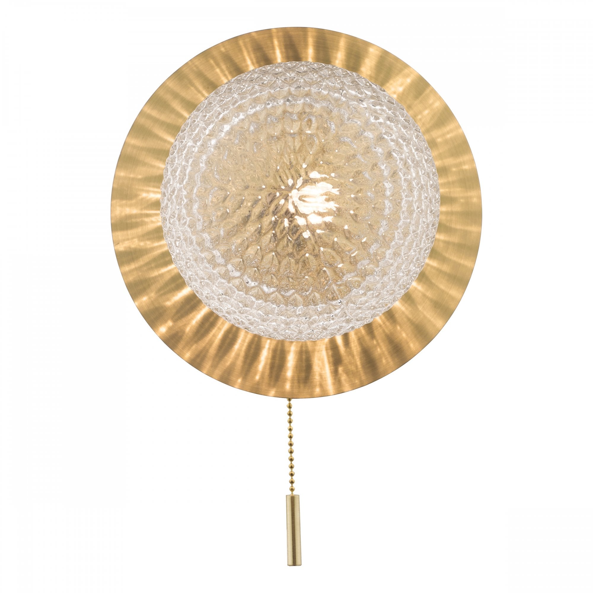 Prague Bathroom Wall Light In Satin Brass With Textured Round Glass IP44 LA3756111-Q