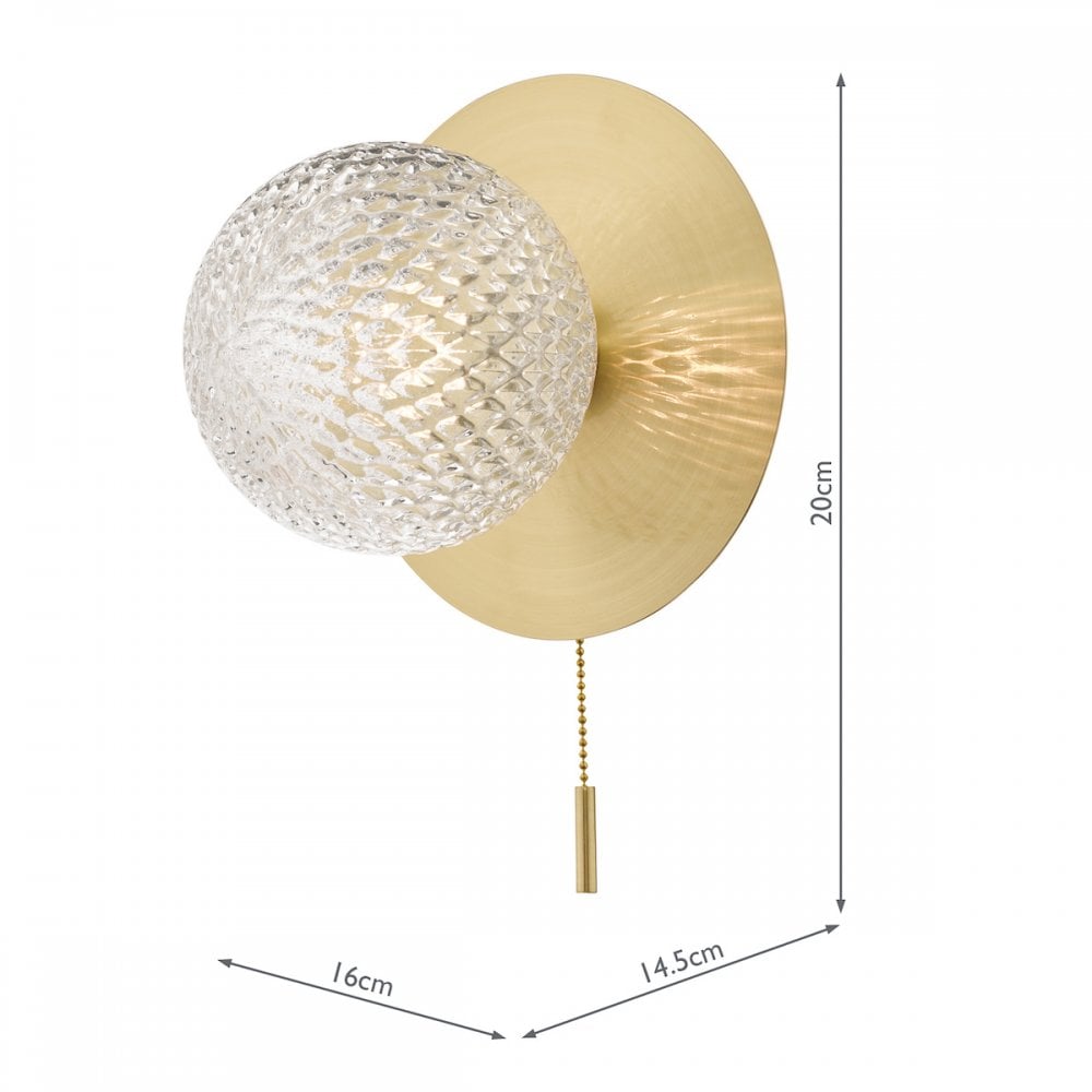 Prague Bathroom Wall Light In Satin Brass With Textured Round Glass IP44 LA3756111-Q