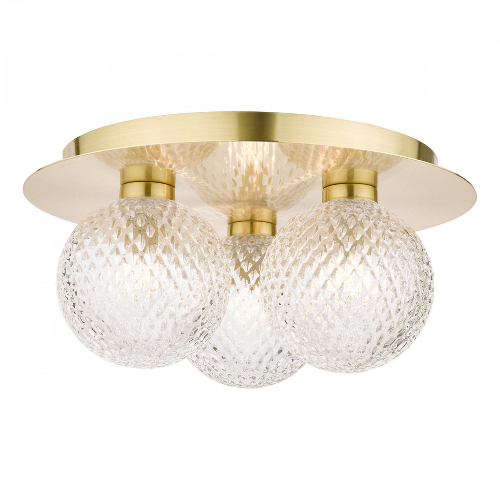 Prague Bathroom Ceiling Light In Satin Brass With Textured Round Glass IP44 LA3756112-Q