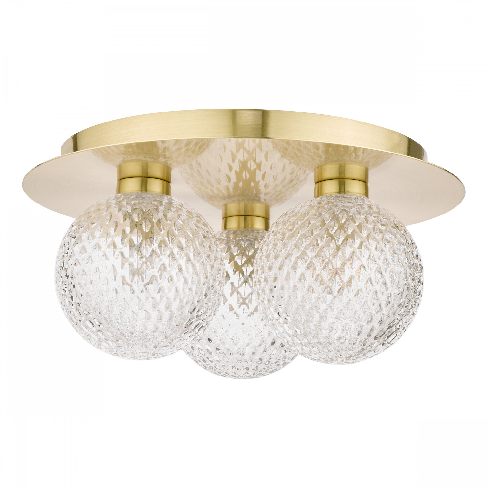 Prague Bathroom Ceiling Light In Satin Brass With Textured Round Glass IP44 LA3756112-Q