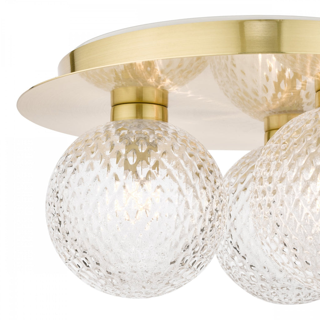 Prague Bathroom Ceiling Light In Satin Brass With Textured Round Glass IP44 LA3756112-Q