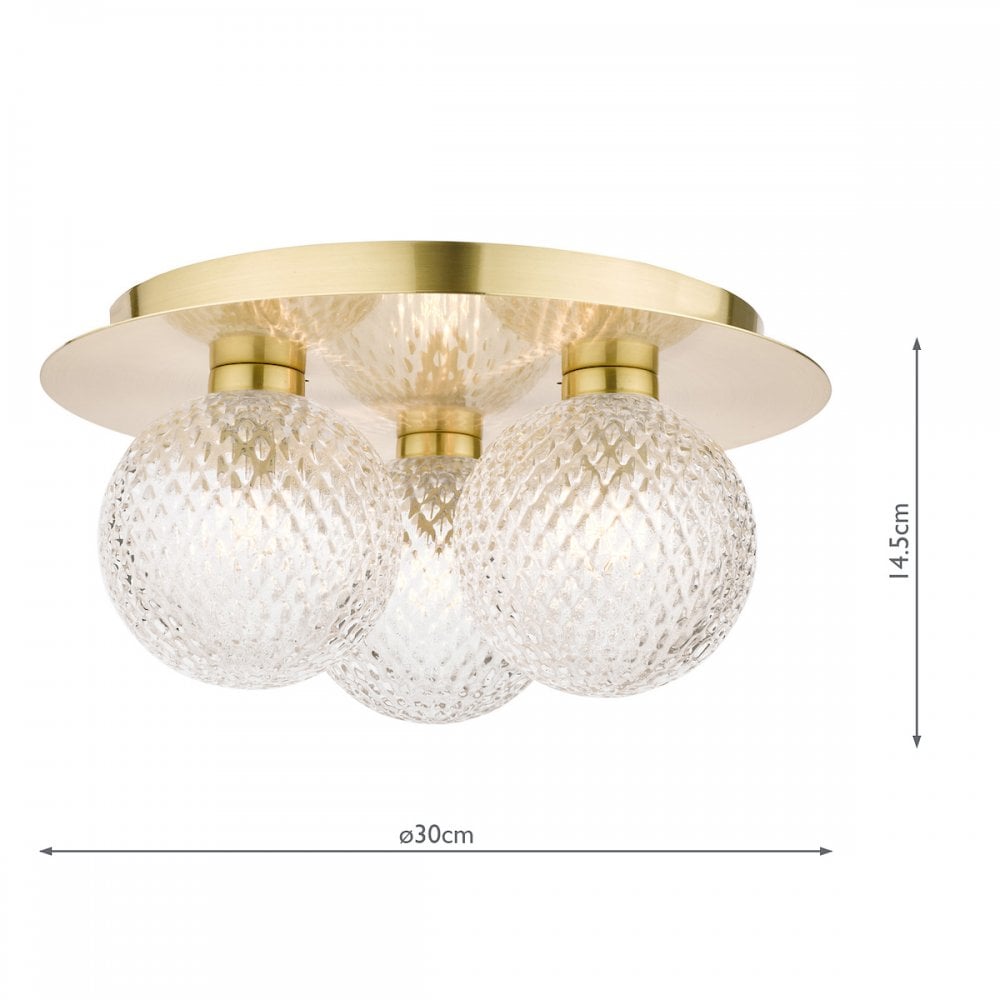 Prague Bathroom Ceiling Light In Satin Brass With Textured Round Glass IP44 LA3756112-Q