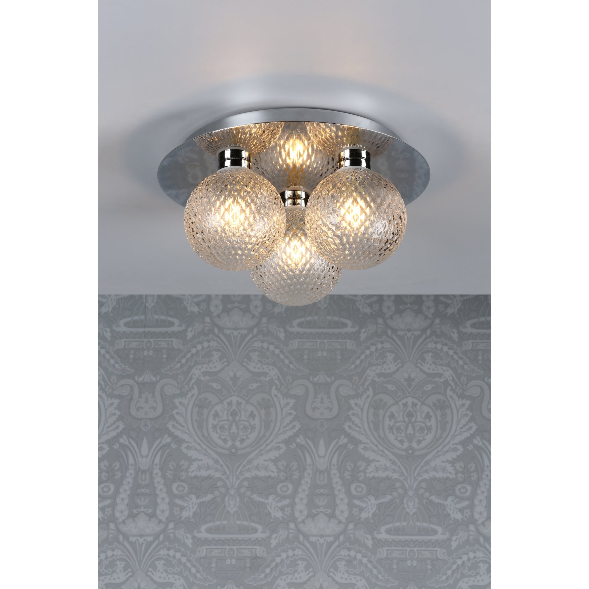 Prague Bathroom Ceiling Light In Satin Brass With Textured Round Glass IP44 LA3756047-Q