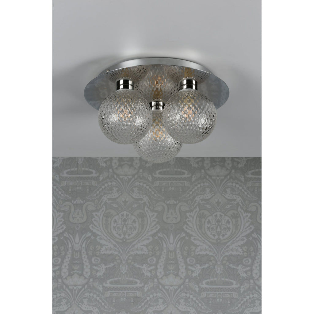 Prague Bathroom Ceiling Light In Satin Brass With Textured Round Glass IP44 LA3756047-Q