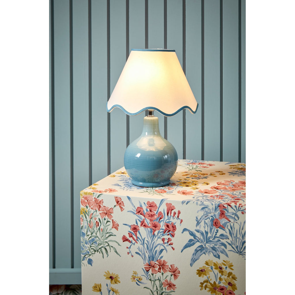 Bramhope Blue Ceramic Table Lamp With Cream Cotton Shade LA3756394-Q