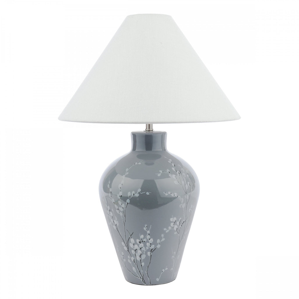Pussywillow Grey Ceramic Table Lamp With Silver Linen Shade LA3756405-Q