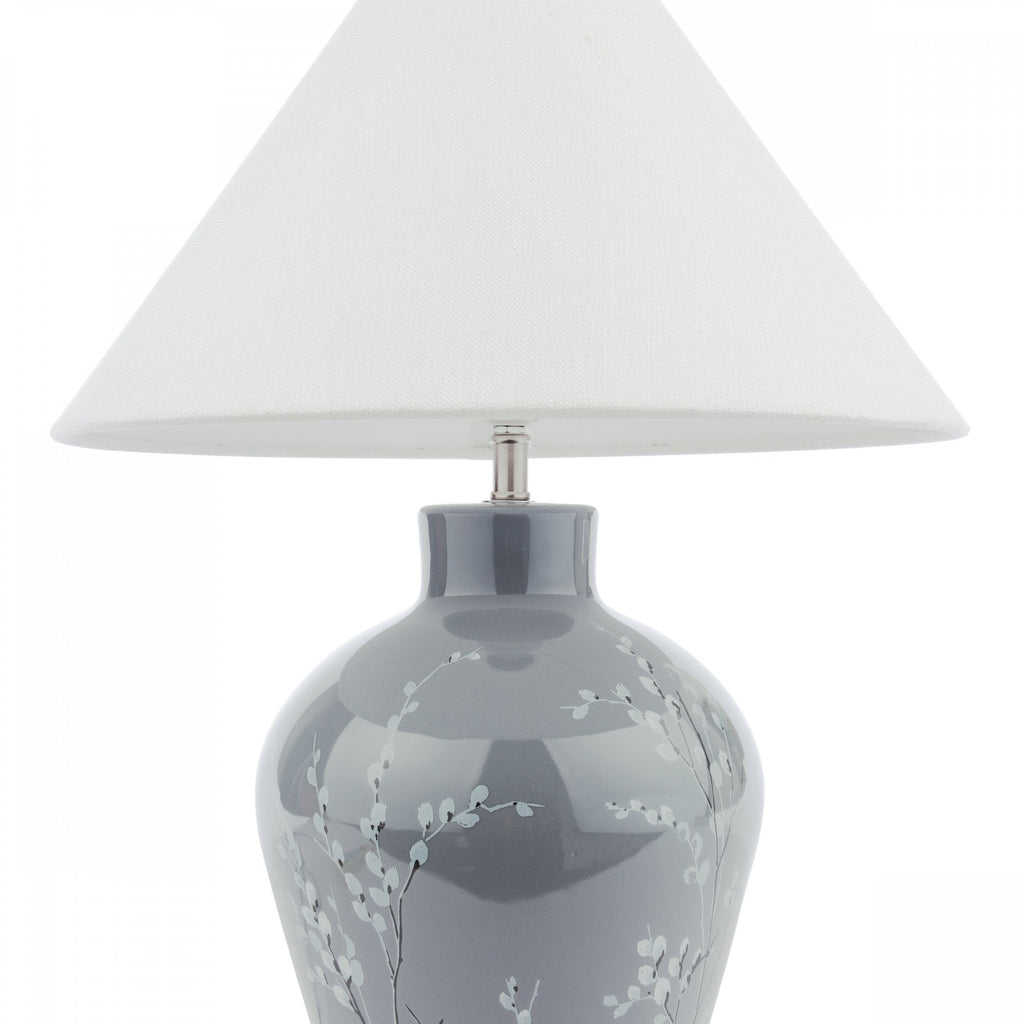Pussywillow Grey Ceramic Table Lamp With Silver Linen Shade LA3756405-Q