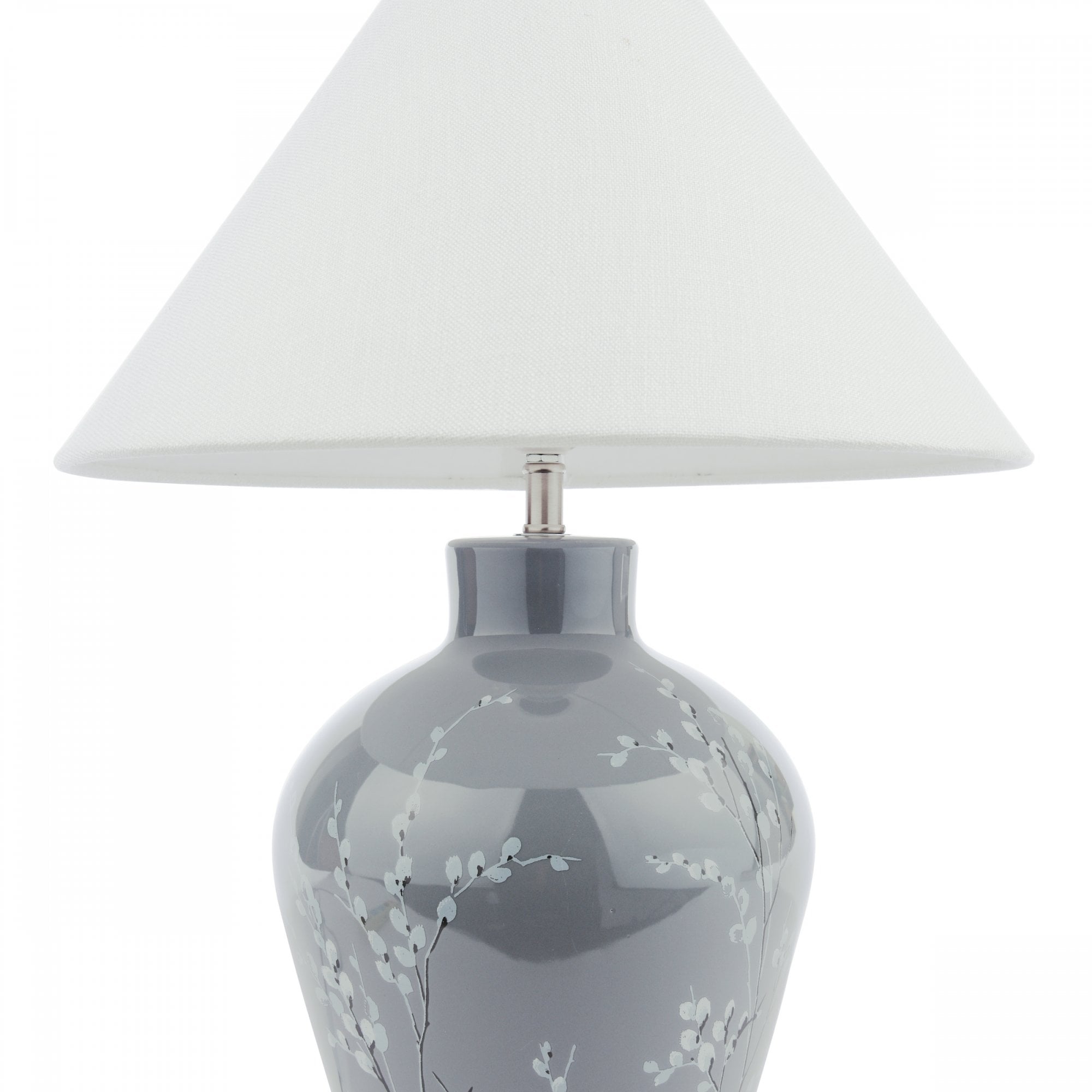 Pussywillow Grey Ceramic Table Lamp With Silver Linen Shade LA3756405-Q