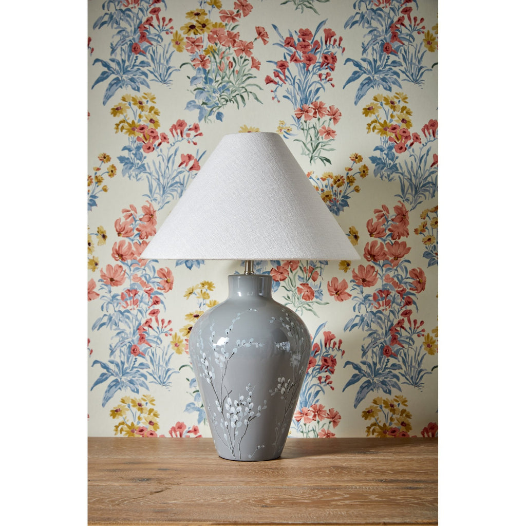 Pussywillow Grey Ceramic Table Lamp With Silver Linen Shade LA3756405-Q
