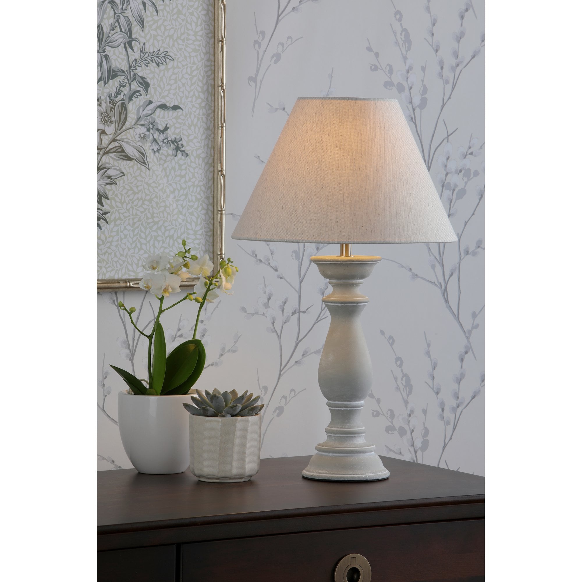 Chedworth Table Lamp In Concrete With Natural Linen Shade LA3756200-Q