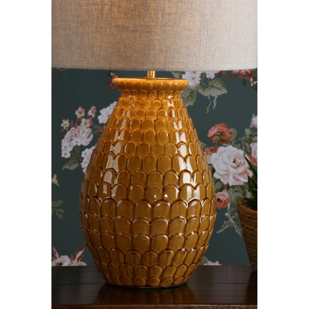 Liza Ceramic Table Lamp In Orange With Natural Linen Shade LA3756082-Q