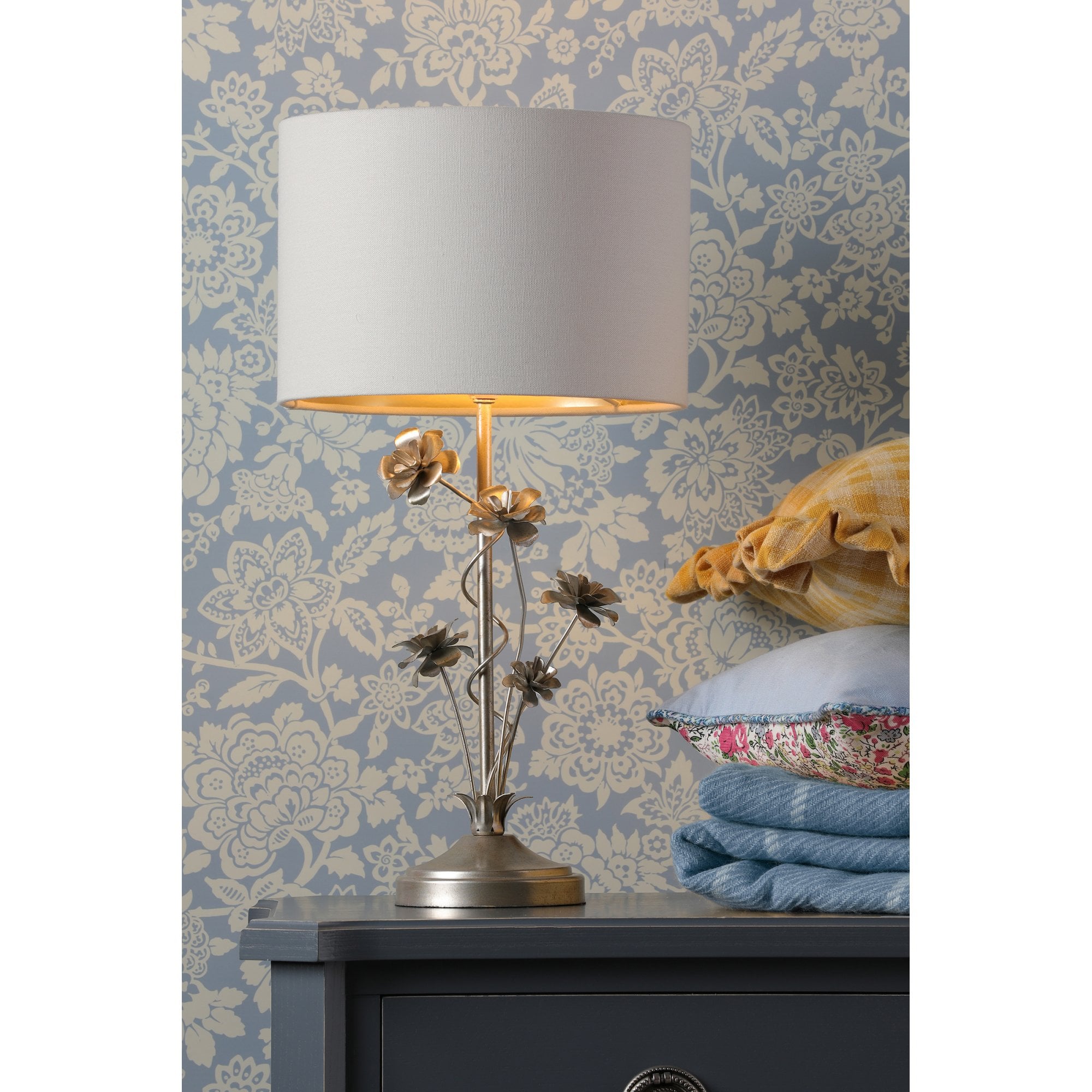 Lyndale Table Lamp In Distressed Silver Leaf With Silver Linen Shade LA3756319-Q