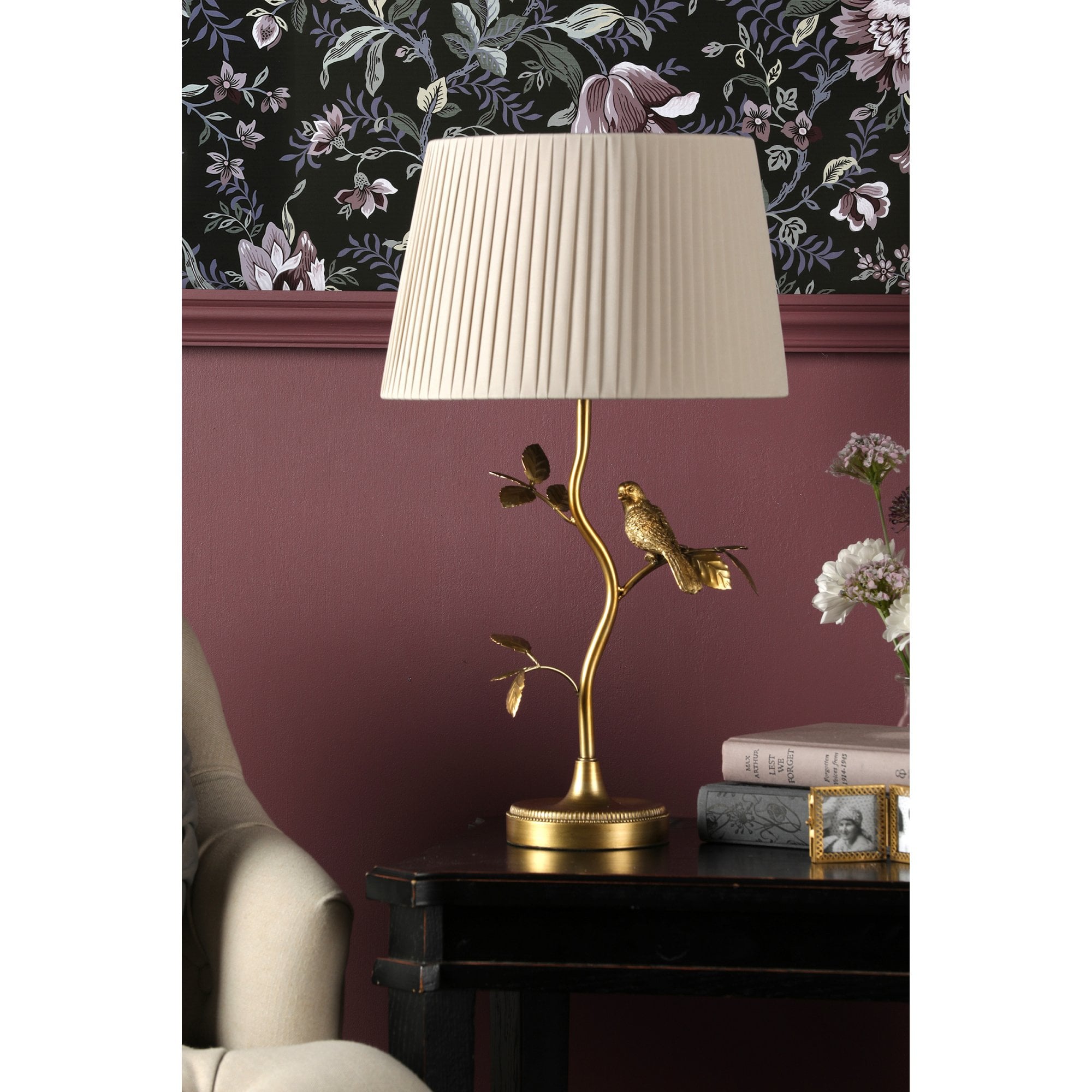 Egelton Table Lamp In Aged Brass With Taupe Faux Silk Shade LA3756316-Q