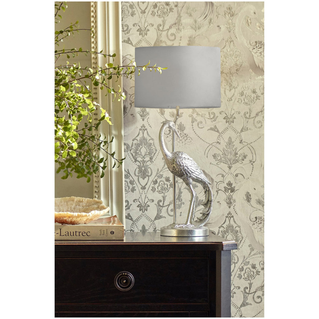 Tregaron Table Lamp In Silver Finish With Grey Faux Silk Shade LA3756326-Q