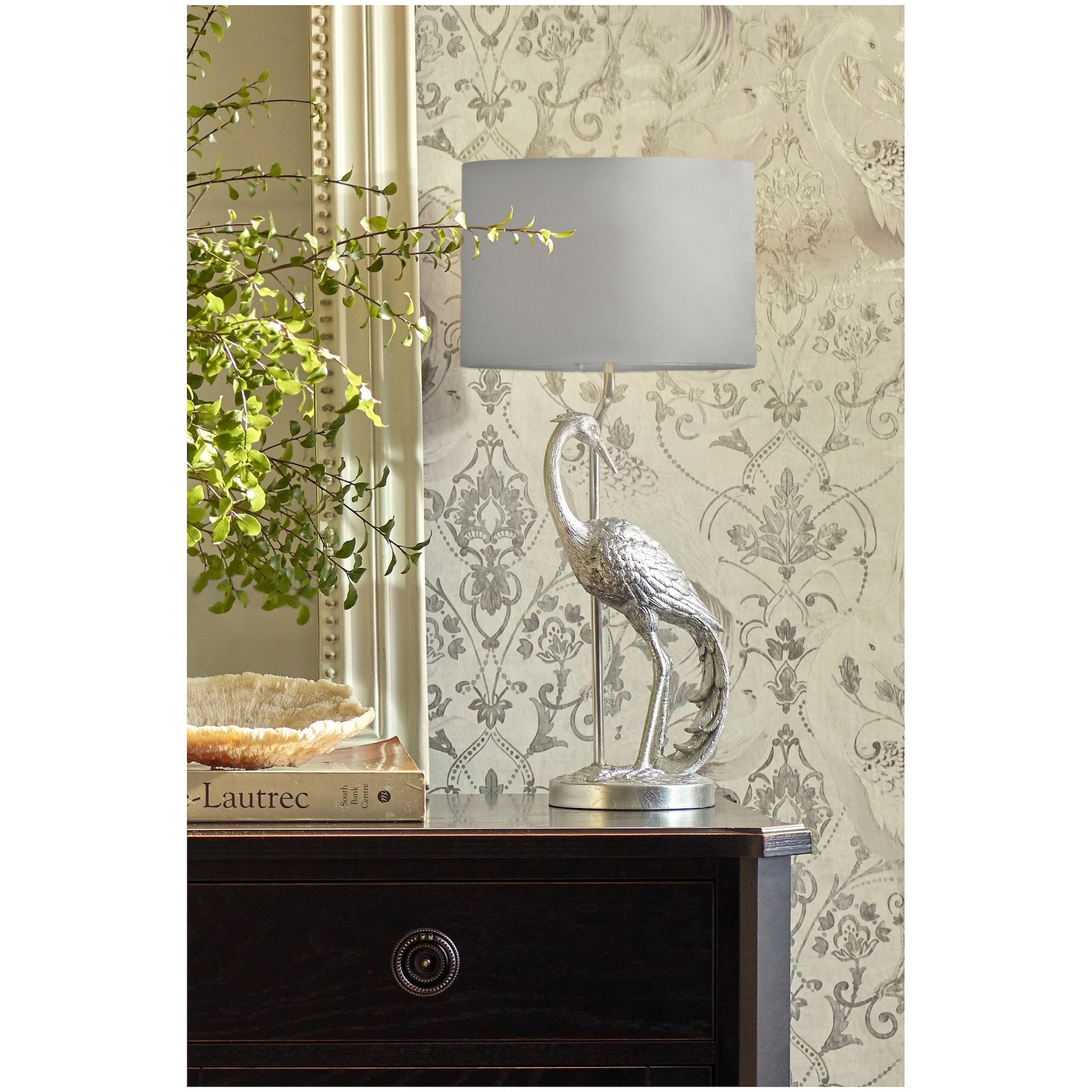 Tregaron Table Lamp In Silver Finish With Grey Faux Silk Shade LA3756326-Q