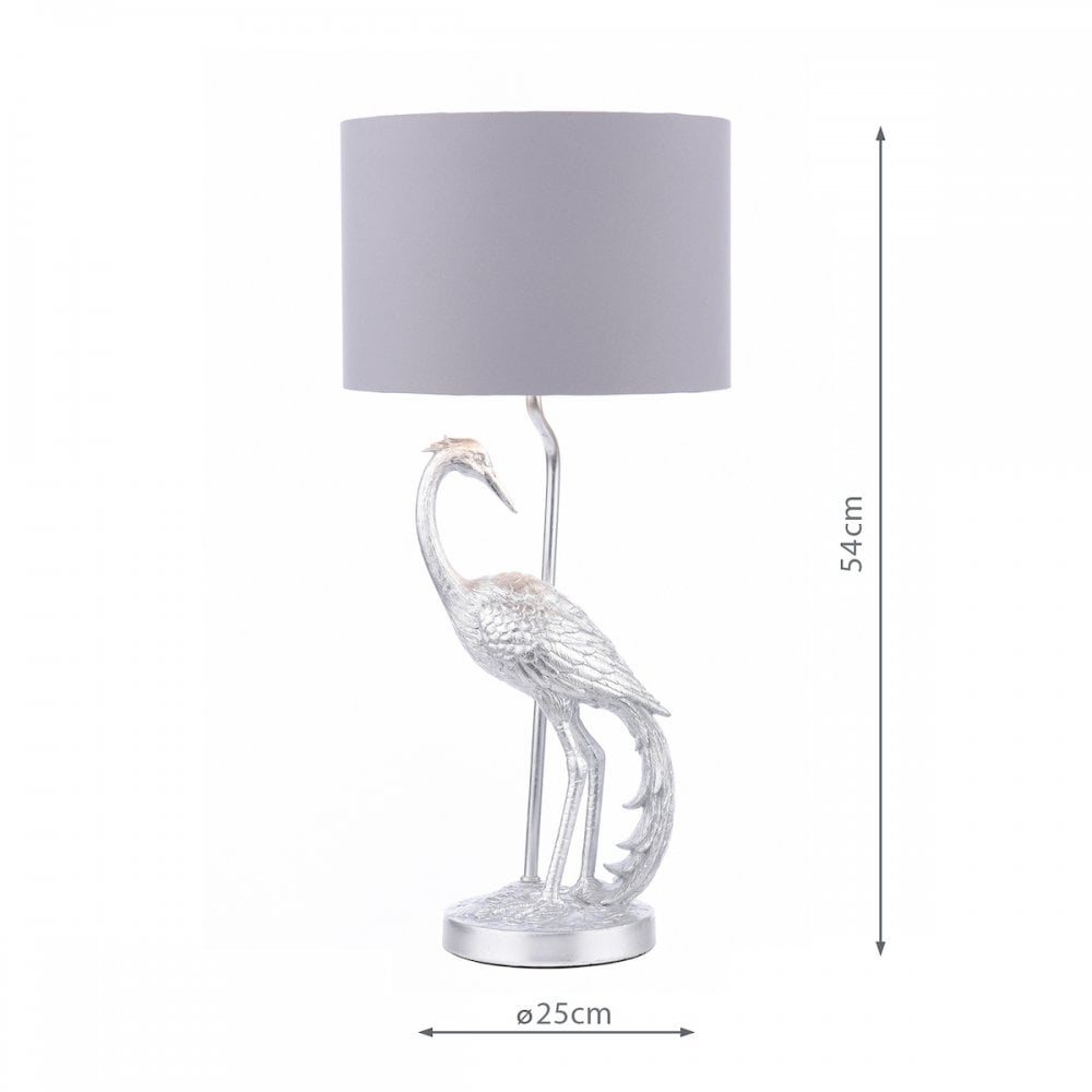 Tregaron Table Lamp In Silver Finish With Grey Faux Silk Shade LA3756326-Q