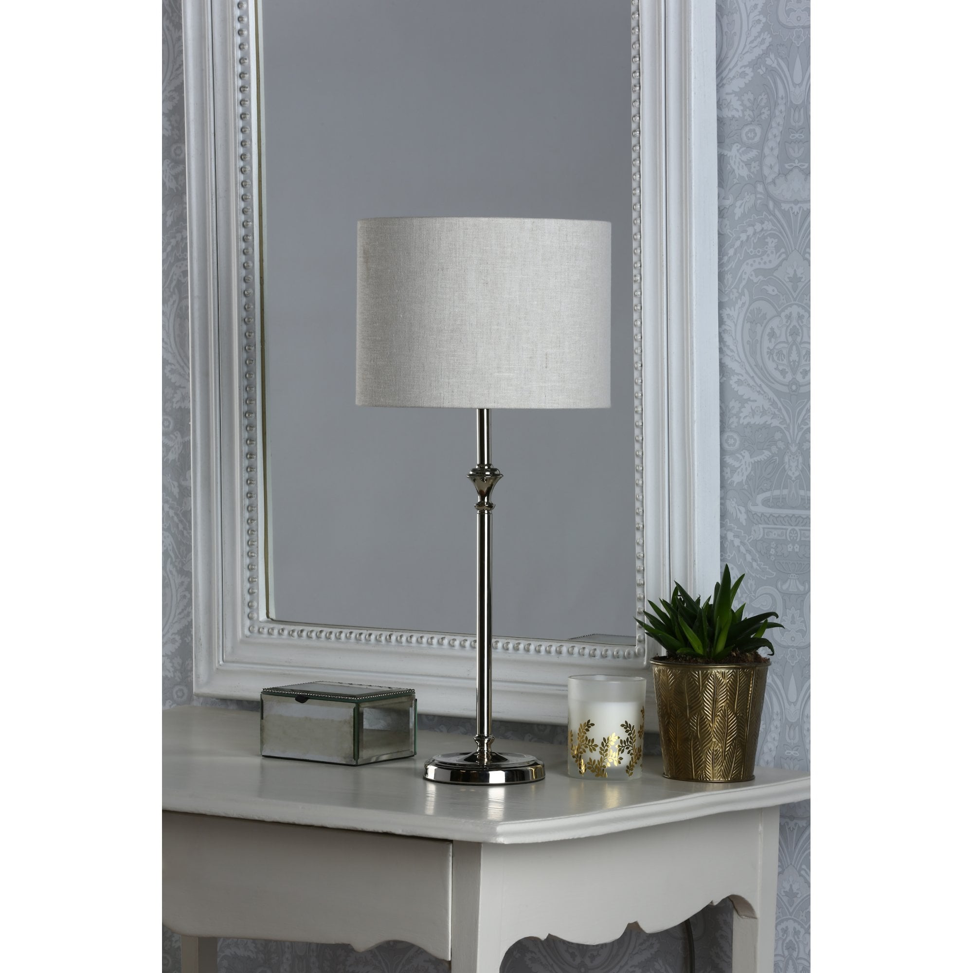 Highgrove Table Lamp In Polished Nickel Finish With Natural Linen Shade LA3756090-Q