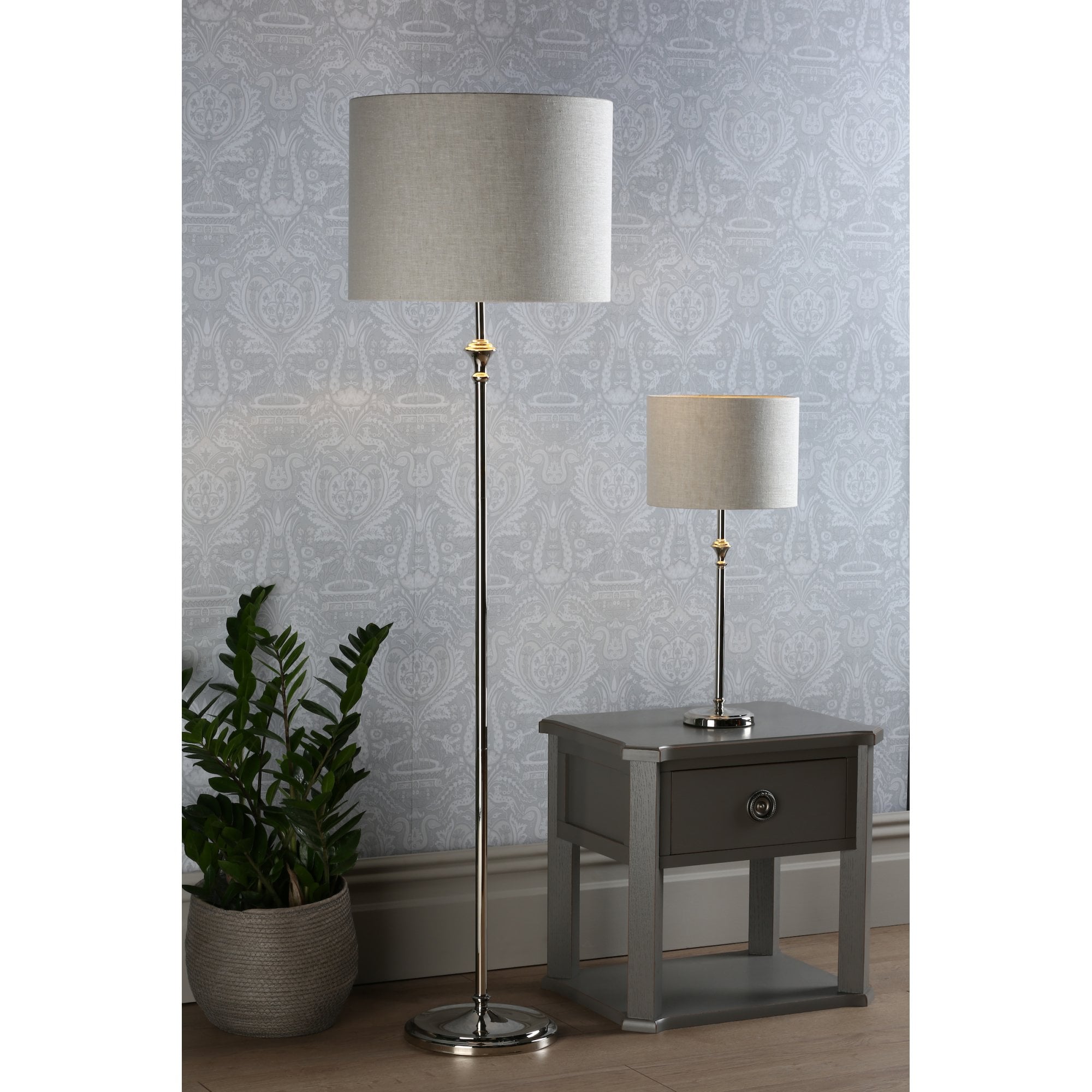 Highgrove Table Lamp In Polished Nickel Finish With Natural Linen Shade LA3756090-Q