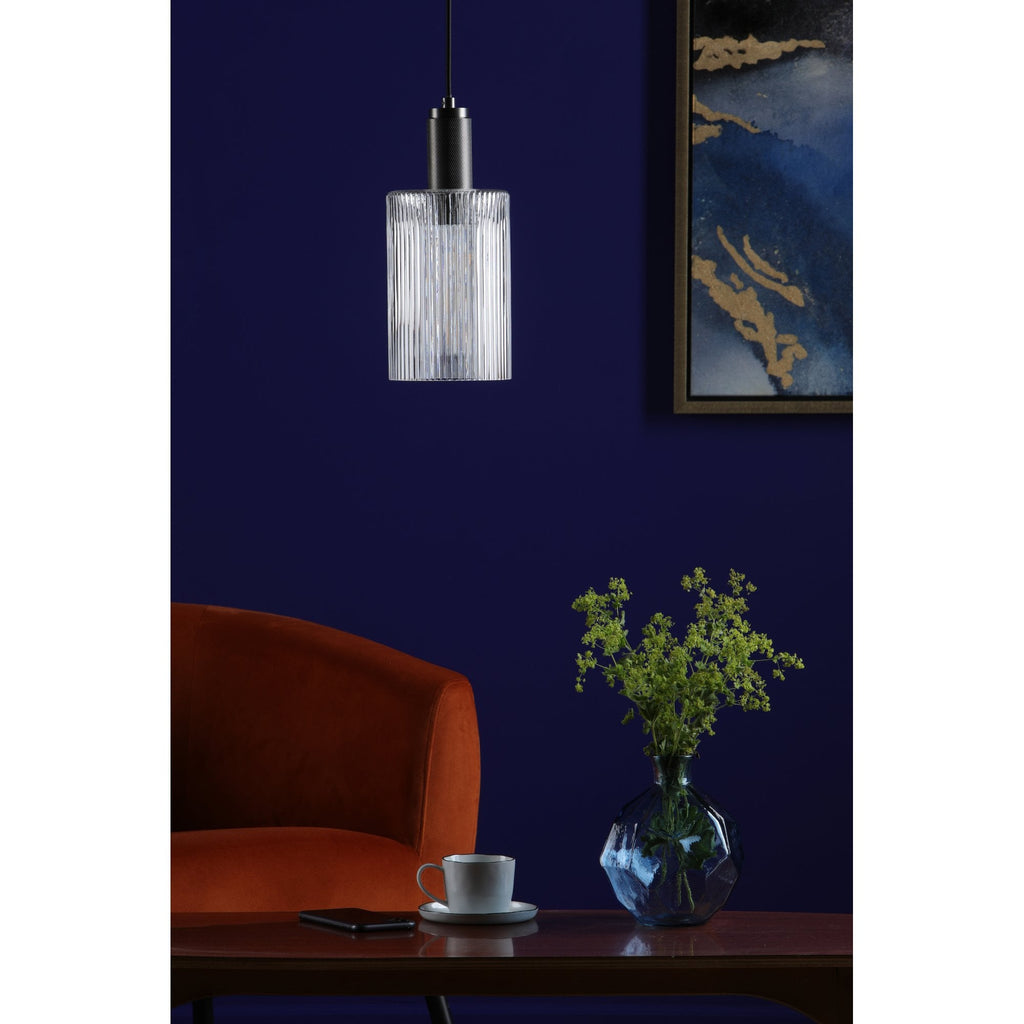 Nikolas Classic Ceiling Pendant Light In Antique Chrome With Cylinder Glass NIK0167-E01
