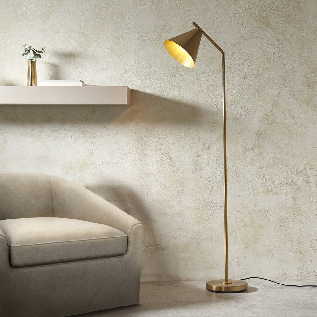 Cape Contemporary Floor Lamp In Warm Antique Brass Finish 102369