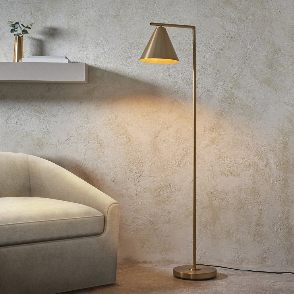 Cape Contemporary Floor Lamp In Warm Antique Brass Finish 102369