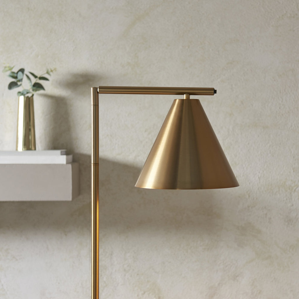 Cape Contemporary Floor Lamp In Warm Antique Brass Finish 102369