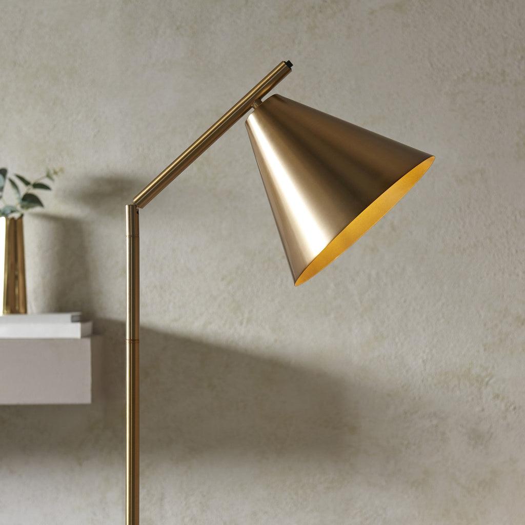 Cape Contemporary Floor Lamp In Warm Antique Brass Finish 102369
