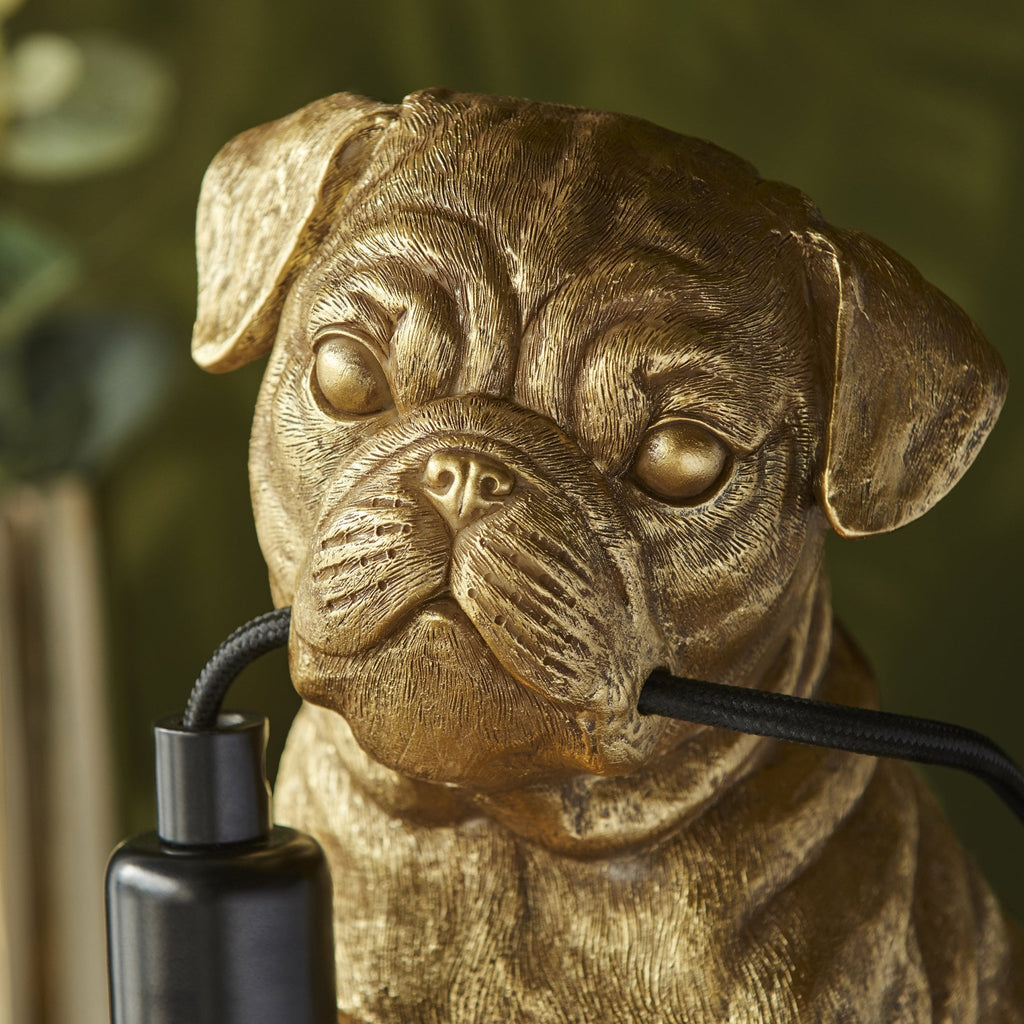 Contemporary Pug Puppy Table Lamp In Vintage Gold And Matt Black 107324