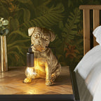 Contemporary Pug Puppy Table Lamp In Vintage Gold And Matt Black 107324