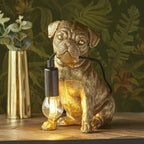 Contemporary Pug Puppy Table Lamp In Vintage Gold And Matt Black 107324