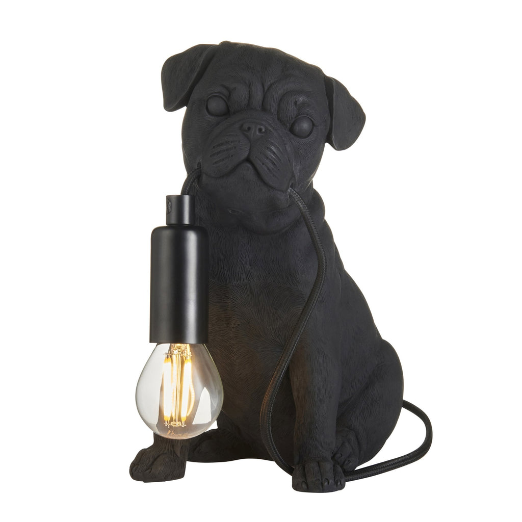 Contemporary Pug Puppy Table Lamp In Matt Black 107325